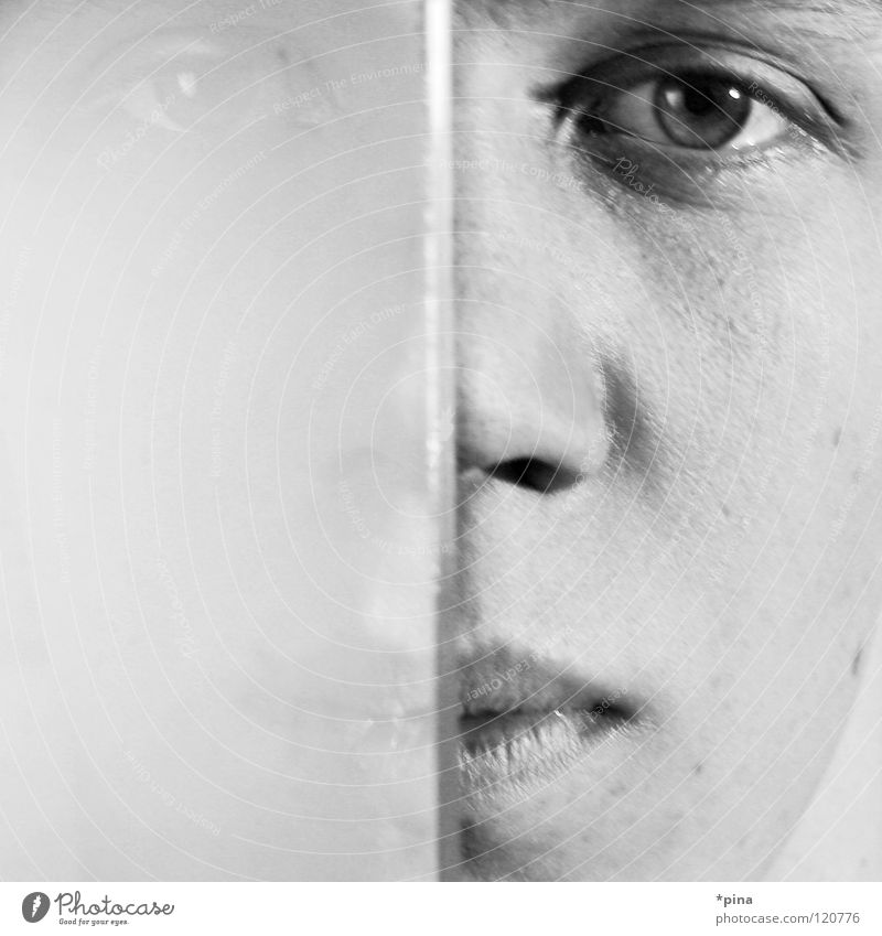 schizophrenia Man Portrait photograph Schizophrenia Emotions Grief 2 Twin Reflection Mirror image Half Division Face Black & white photo Fear Sadness
