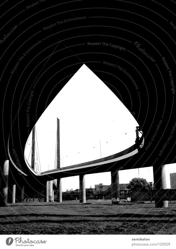 instant Curved Bridge Black & white photo eye Structures and shapes Flame Street Duesseldorf