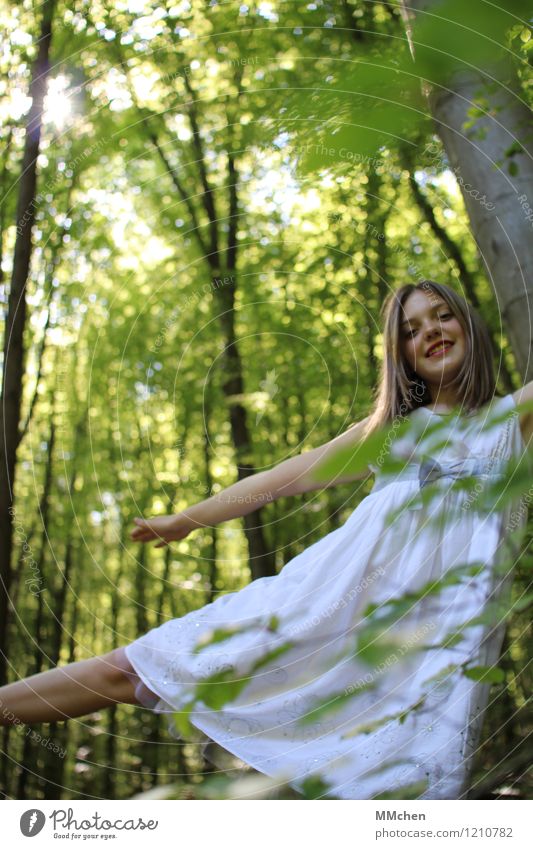 balance Joy Well-being Playing Trip Freedom Feminine Girl 8 - 13 years Child Infancy Nature Sun Summer Forest Dress Rotate Relaxation Flying Dream Happiness