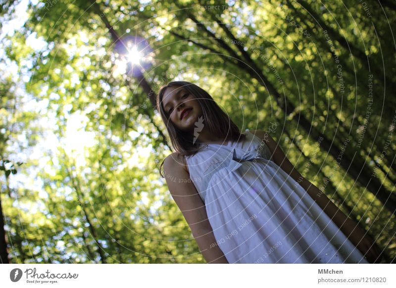 *¶bling ¶ Style Child Girl 1 Human being 8 - 13 years Infancy Nature Summer Beautiful weather Tree Forest Dress Observe Glittering Smiling Looking Stand