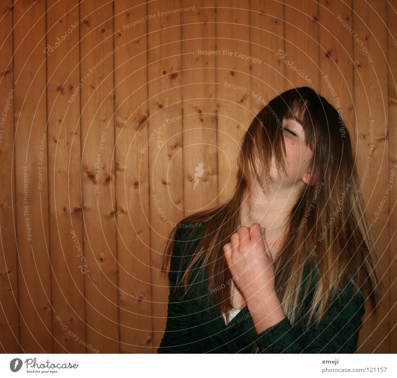 X Woman Youth (Young adults) Rocking out Party Authentic Wooden wall Air Breeze Beautiful Sweet Beauty Photography To enjoy Good mood Movement Hairdresser
