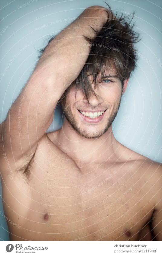 smiling man Young man Youth (Young adults) 18 - 30 years Adults Artist Brunette Designer stubble Eroticism Brash Free Uniqueness Naked Positive