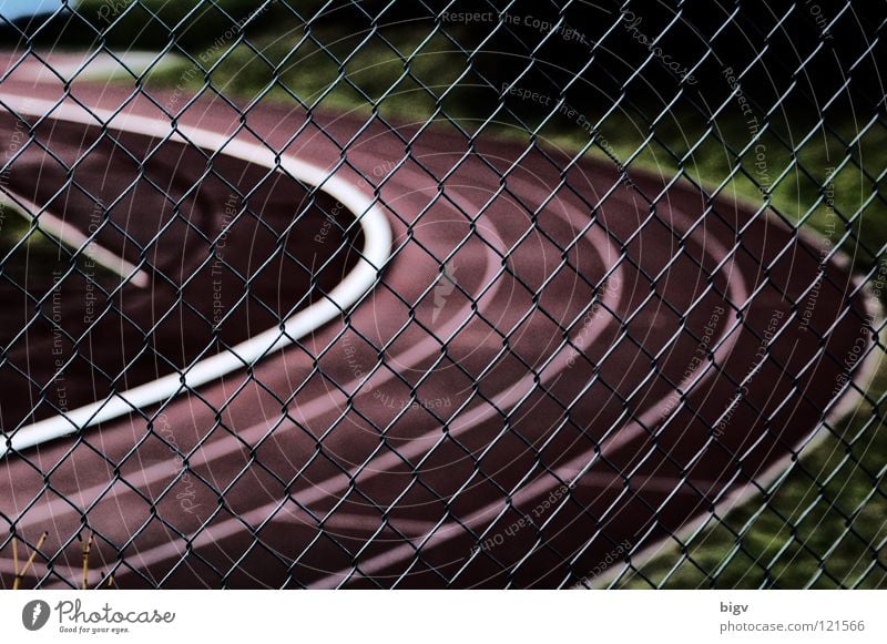 Behind grids Fence Sporting grounds Grating Loop Racecourse Track and Field Dark Red Sports Playing Contrast