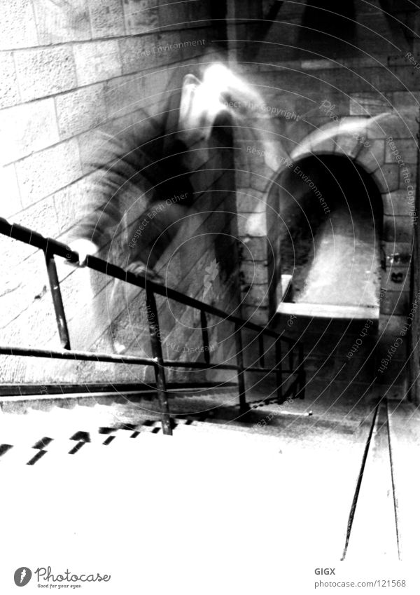 Old stair Jump Sandstone Ludwigshafen Man Stairs Handrail Black & white photo A6