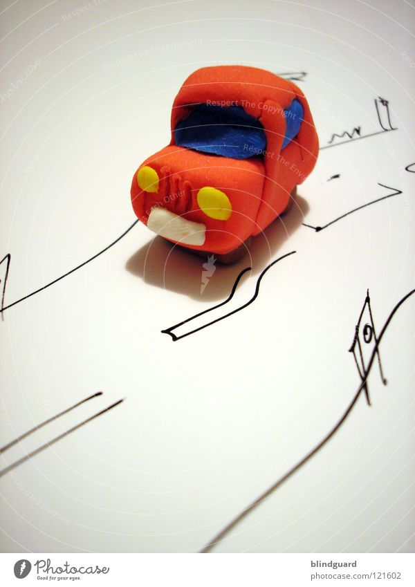 It always does tut tut ... Toys Painted Paper Red Small Cute Transport Macro (Extreme close-up) Close-up Creativity Car Street Infancy Modeling clay Toy car