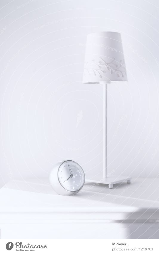 just before eight Clock Technology Cool (slang) Bright Alarm clock Lamp White Bedside table Furniture Clock hand Morning grouchiness Bedroom Table lamp