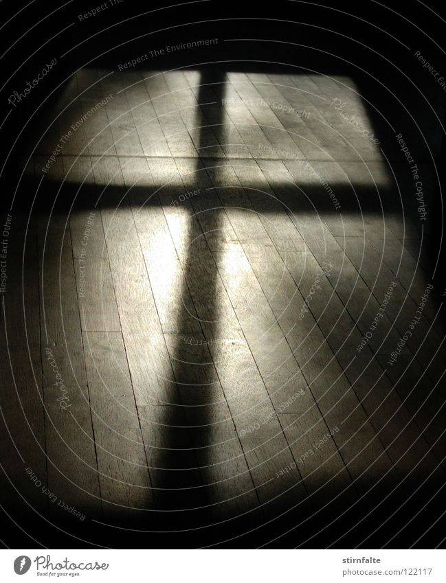 cross Window transom and mullion Shadow Light Dark Wooden floor Religion and faith Crucifix Christian cross Floor covering Christianity Fluid Popular belief