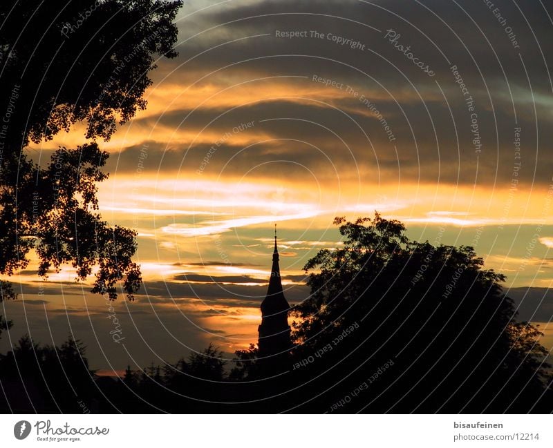 tower Sunset Church spire Tree Twilight Clouds Tower Evening Sky