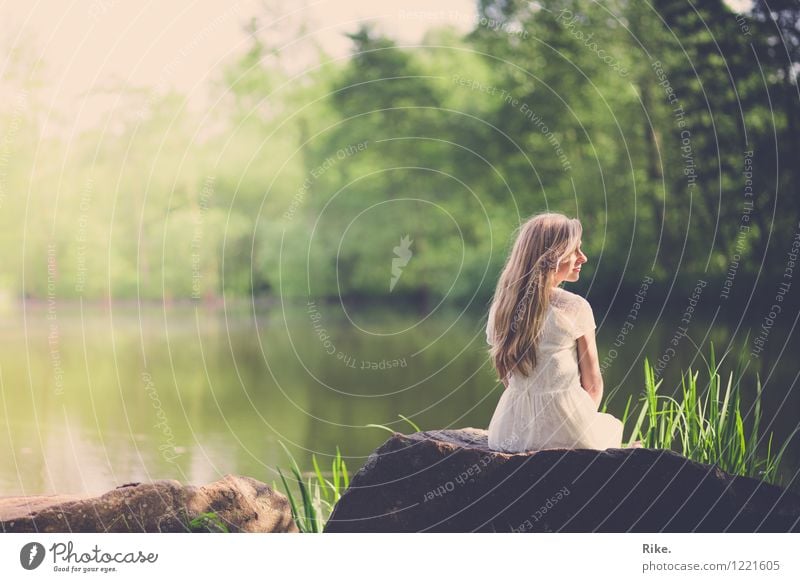 Memory. Human being Feminine Young woman Youth (Young adults) Adults 1 18 - 30 years Environment Nature Landscape Water Summer Park Lake Dress Blonde