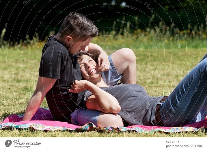 Together Lifestyle Healthy Harmonious Human being Young woman Youth (Young adults) Young man Couple Partner 18 - 30 years Adults Nature Summer Meadow