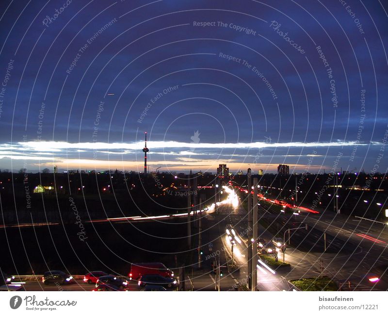 Monnemer Line Mannheim Sunset Town Long exposure Clouds Transport Evening Skyline Street Mixture Berlin TV Tower