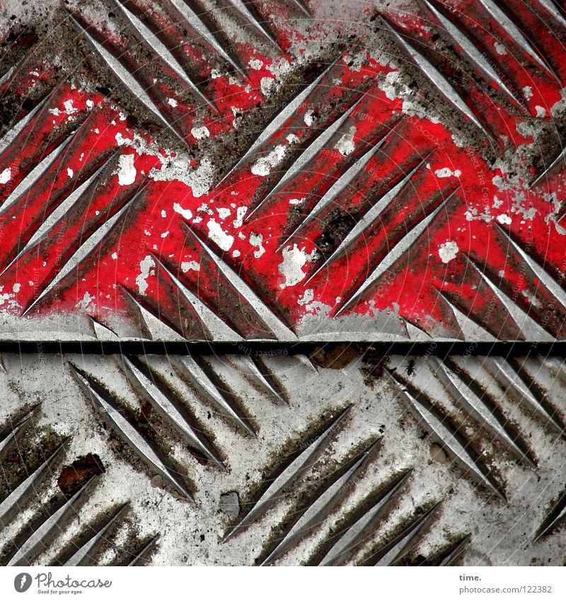 Construction site profile (V) Tin Road construction Burl Silhouette Pattern Red Oil paint Diagonal Beautiful Iron Iron plate Seam Numbers Safety