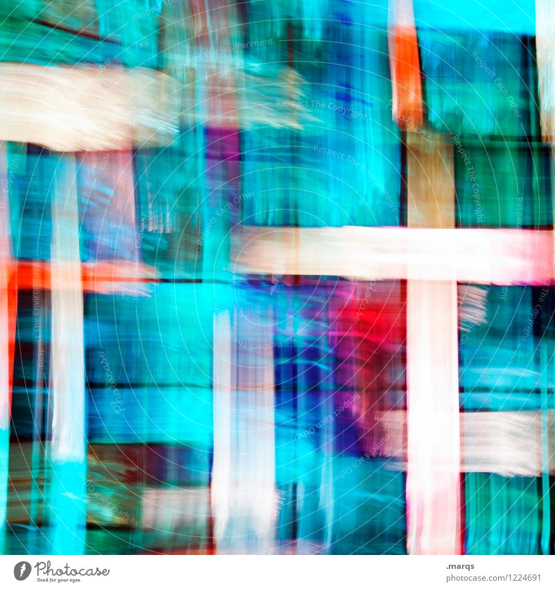 Abstract colorful. Style Design Glass Exceptional Hip & trendy Uniqueness Modern Crazy Blue Red Turquoise White Surrealism Double exposure Stripe Colour photo