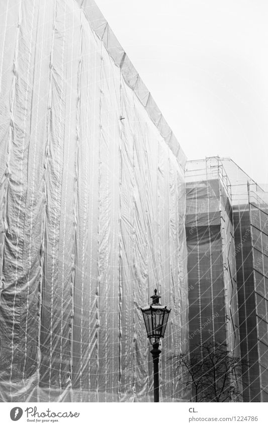 refurbishment Construction site Town House (Residential Structure) High-rise Lantern Covers (Construction) Scaffold Build Black & white photo Exterior shot