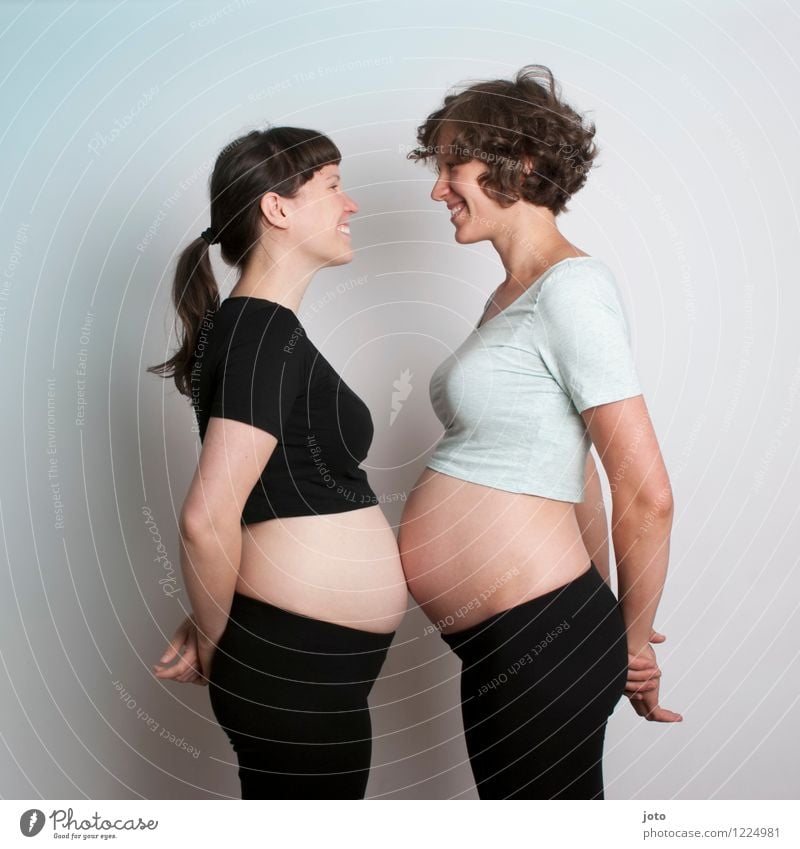 Pregnant girlfriends Parenting Feminine Young woman Youth (Young adults) Mother Adults Sister Friendship 2 Human being Smiling Laughter Happiness Healthy Happy