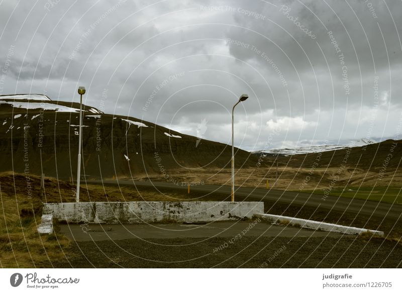 Iceland Environment Nature Landscape Sky Clouds Climate Hill Mountain Deserted Old Dark Moody Stagnating Past Transience Change Lamp Street lighting