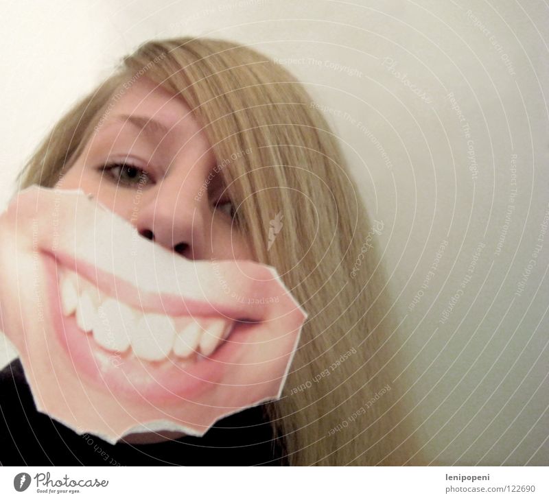 frontal patchmouth Lips Woman Blonde Black Photography Run away Joy Dentist Laughter Mouth Grinning pasted Hide Emotions Bright Pallid Hair and hairstyles Image