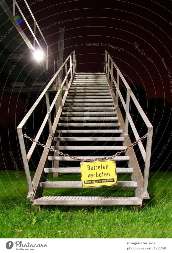 No trespassing Night Grass Long exposure Barrier Warning label Warning sign Stairs Upward Signs and labeling