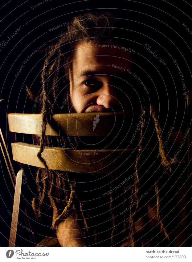 No. 19 Dreadlocks Felt Long Dark Upper body Man Masculine Concealed Facial hair Beard hair Unshaven Visual spectacle Shadow play Pants Chin Black Curiosity