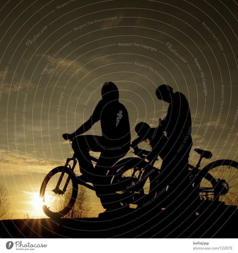 bikers daylight Motorcyclist Bicycle Jump Child 3 Human being Leisure and hobbies Boy (child) Fellow Mountain bike Playing fun Action activity coss course