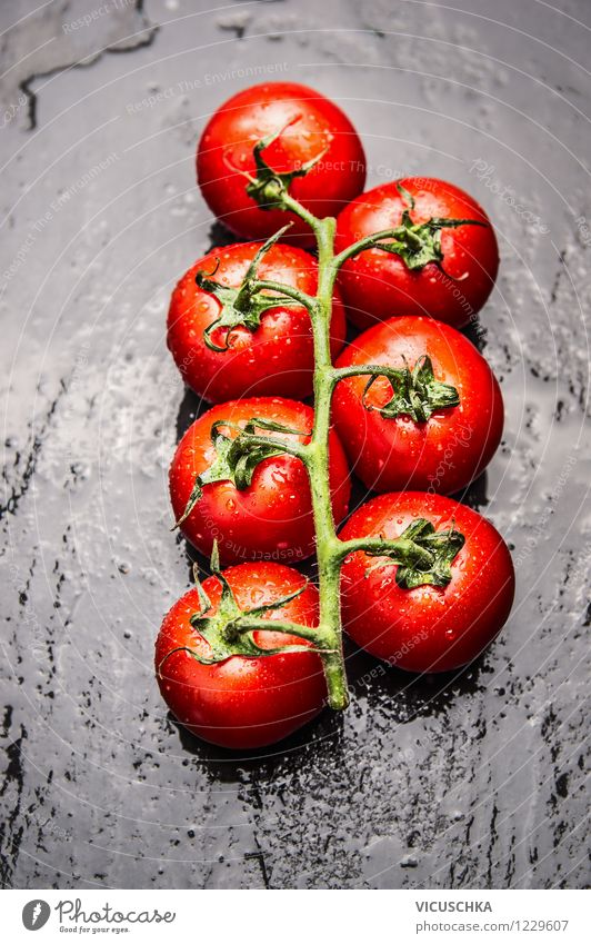 Fresh tomatoes on a black background Food Vegetable Nutrition Lunch Organic produce Vegetarian diet Diet Italian Food Style Design Healthy Eating Life Tomato