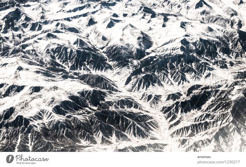 Himalayas Nature Landscape Winter Ice Frost Snow Mountain Peak Flying China Airplane Colour photo Subdued colour Exterior shot Aerial photograph Abstract