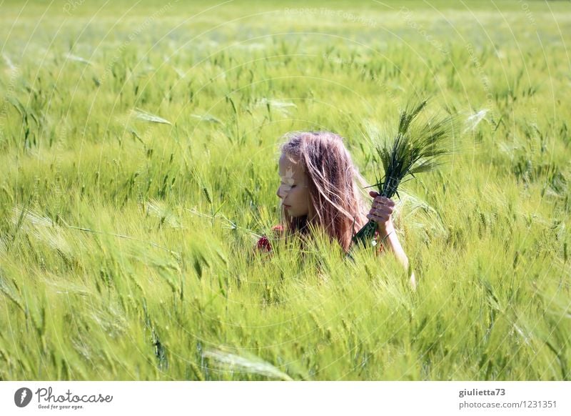 Lost in thought... | Girl dreamy in the cornfield Infancy Youth (Young adults) Life 1 Human being 8 - 13 years Child Nature Landscape Spring Beautiful weather