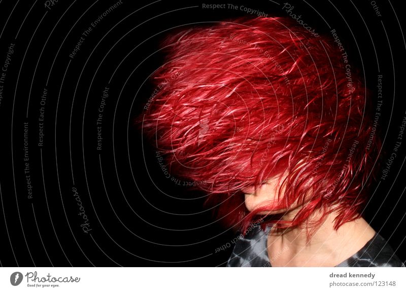 Red Head Colour photo Interior shot Copy Space left Copy Space top Copy Space bottom Flash photo Central perspective Looking away Hair and hairstyles