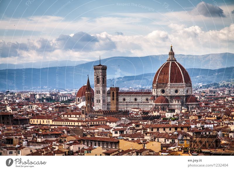 Giotto's bell tower Vacation & Travel Tourism Trip Sightseeing City trip Summer Summer vacation Sky Clouds Florence Tuscany Italy Town Downtown Skyline