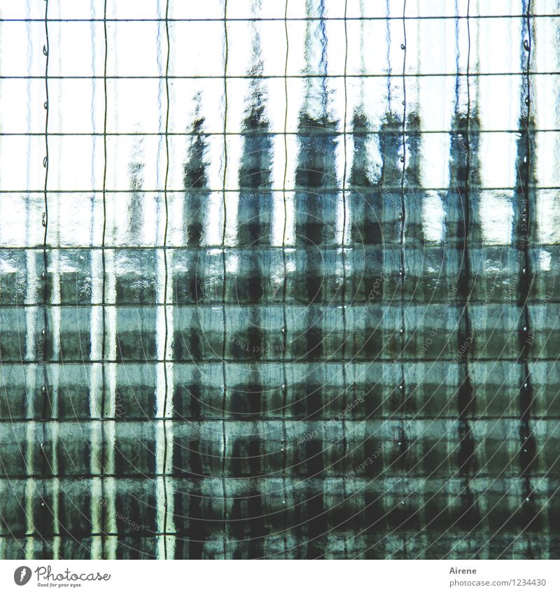 AST 7 Pott | Power fluctuations Facade Pane Ribbed glass Safety glass Partition wall Glass Metal Line Network Green Black Turquoise Unclear Invisible Blur