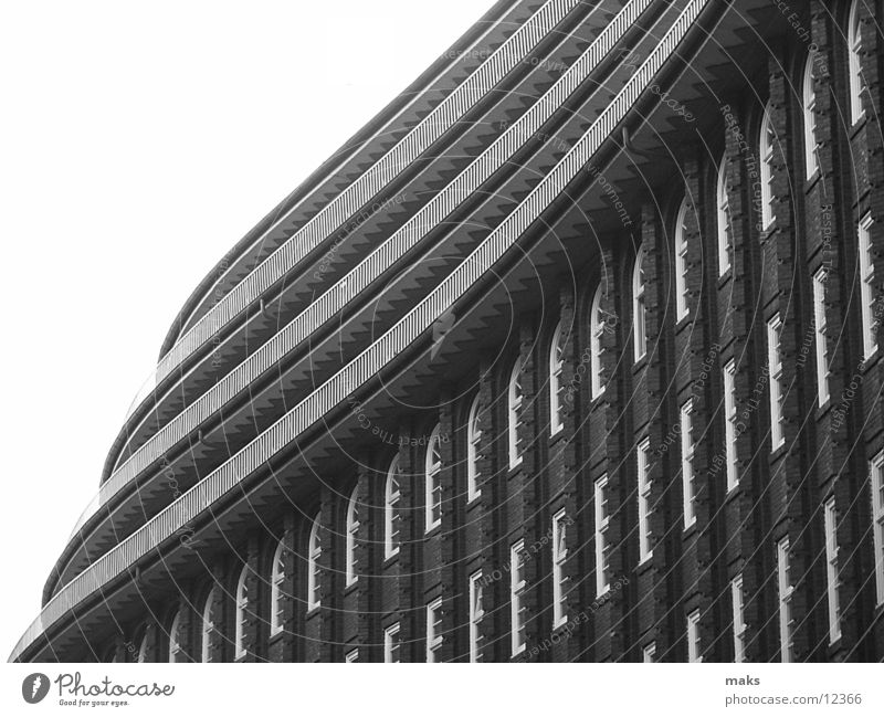 chilehaus2 Gray scale value Balcony Window Brick Architecture Hamburg Black & white photo