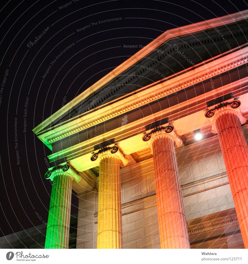 In a different light Historic Rainbow Night Dark Light Green Yellow Red Temple Ornament Column Colour Lighting Orange USA Monument Reichstag Old Stone