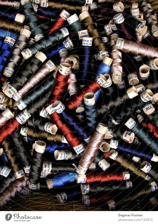 sailor's yarn Multicoloured Harmonious Leisure and hobbies Handcrafts Craft (trade) Cloth Together Blue Brown Gray Red Colour Arrangement Sewing thread