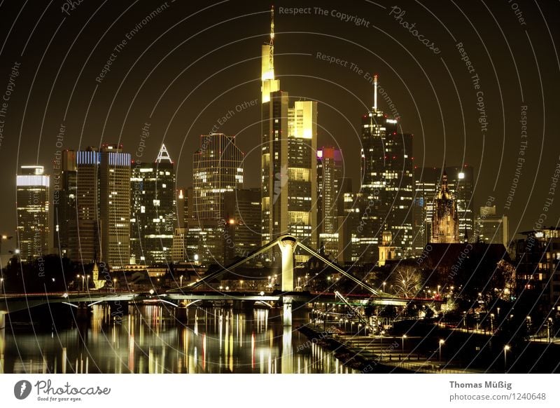 Frankfurt by night Town Downtown Skyline High-rise Vacation & Travel Perspective Banking district downtown frankfurt Financial District raft bridge