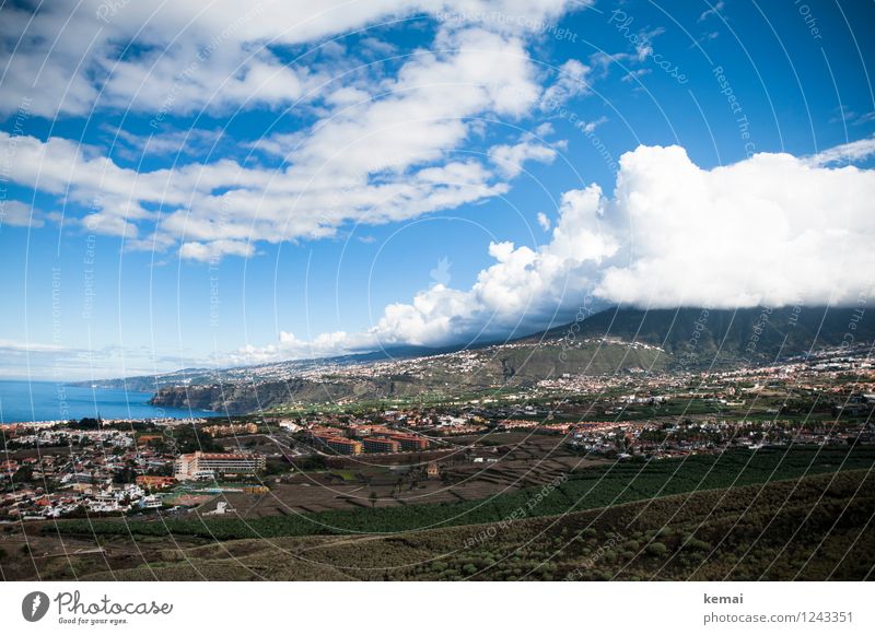 Tenerife Sea Vacation & Travel Tourism Summer Summer vacation Mountain Environment Nature Landscape Sky Clouds Beautiful weather Field Hill Rock Ocean