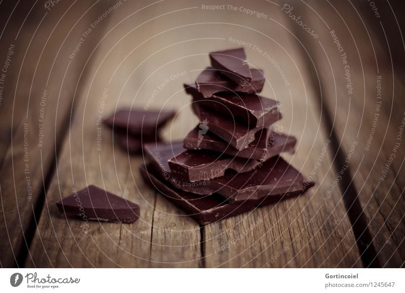 dark chocolate Food Candy Chocolate Nutrition Delicious Sweet Brown Wooden table Broken chocolate Chocolate brown Hot Chocolate Food photograph Colour photo