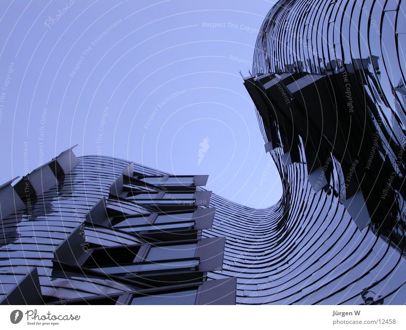 Blue hour House (Residential Structure) Steel Zollhof Warped Sky Port Architecture Tall Duesseldorf Harbour Gehry buildings high bent Tilt