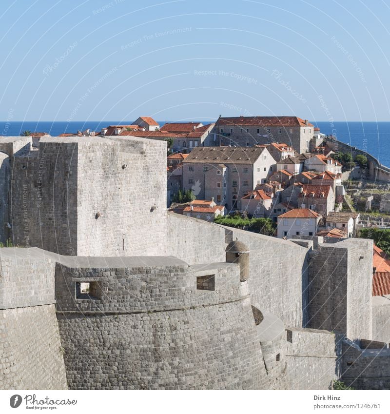 City wall Dubrovnik Old town Manmade structures Architecture Wall (barrier) Wall (building) Tourist Attraction Landmark Monument Blue Gray Testing & Control