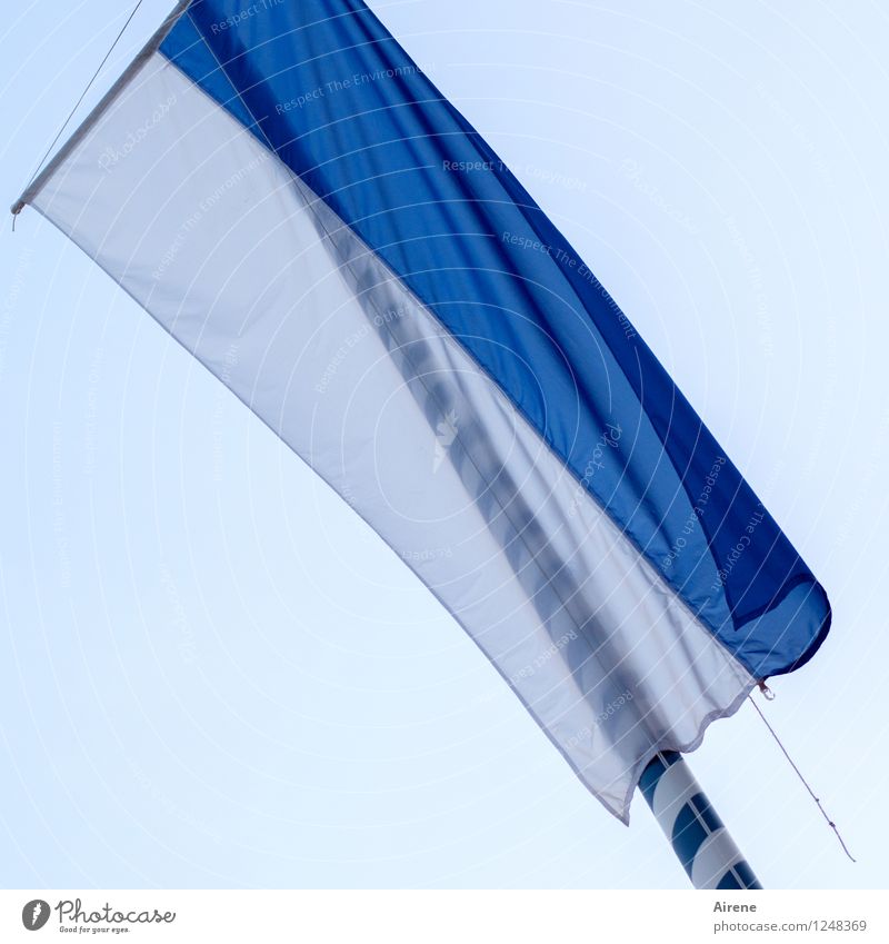 Sowat jib et only in Bayan Flag Flagpole Tall Above Blue White Cloth Easy Airy Blow Bavaria Original Movement Folklore Kitsch Tradition Colour photo
