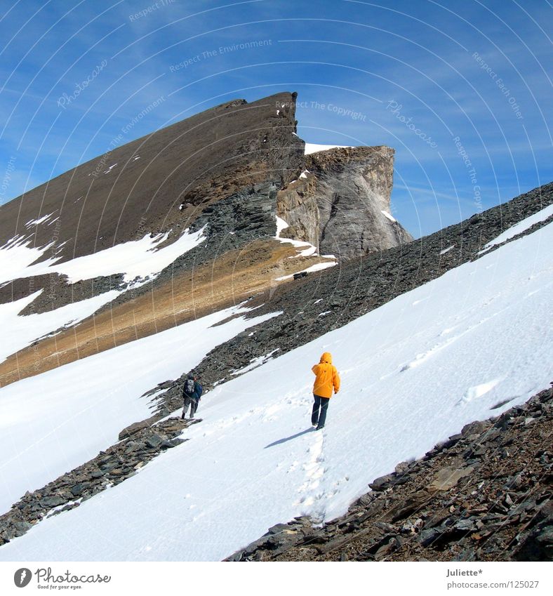 Soon done! Hiking Climbing White Switzerland Steep Cold Stone Lighting Mountain Mountaineering Beautiful Sky Snow Level Far-off places Frost Winter sports