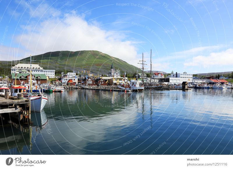 husavik Nature Landscape Mountain Coast Bay Fjord Ocean Island Means of transport Traffic infrastructure Navigation Cruise Boating trip Container ship Harbour