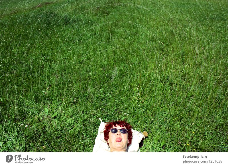 Woman face with grimace Joy Green space Relaxation Adults Head 1 Human being Meadow Sunglasses Lie Face Brash Funny naturally Serene Defiant Identity Uniqueness