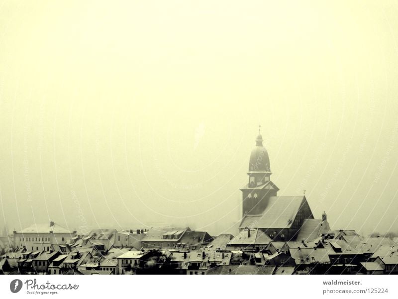 homeland Climatic spa Town Small Town Mecklenburg-Western Pomerania Home country Church spire Roof House (Residential Structure) Winter Snow Historic