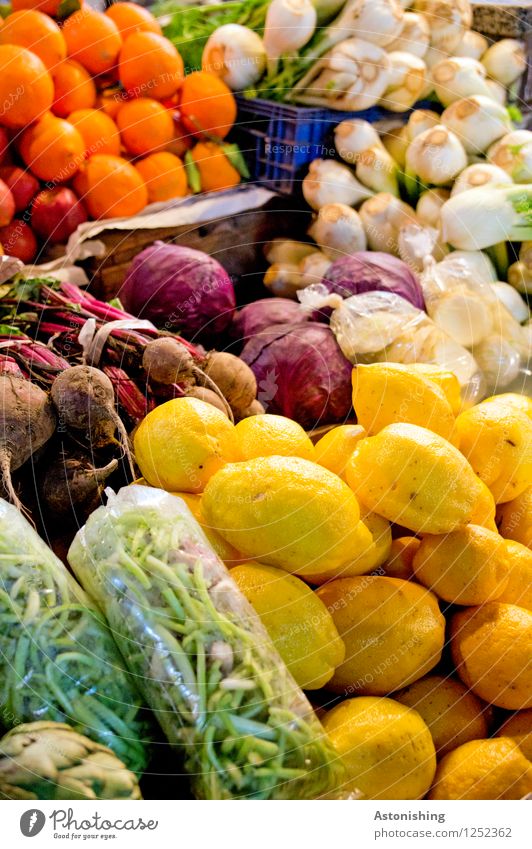 Fresh! Food Vegetable Fruit Orange Onion Garlic Beans Lemon Nutrition Vegetarian diet Shopping Fez Morocco Healthy Blue Brown Multicoloured Yellow Green Violet