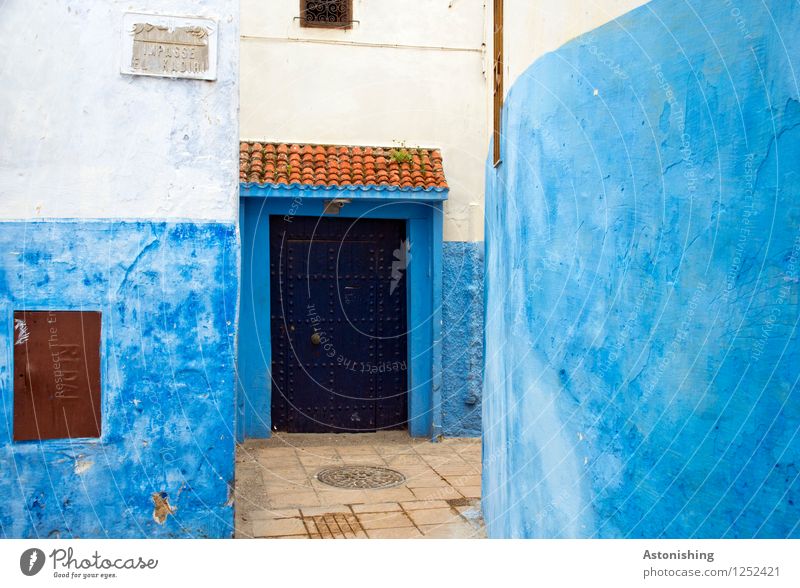 Blue door Rabat Morocco Africa Town Capital city Deserted House (Residential Structure) Gate Wall (barrier) Wall (building) Facade Window Door Street Stone Red