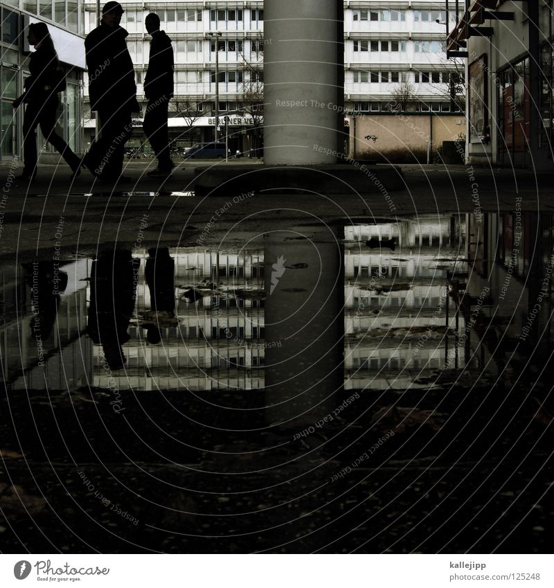 three plus three Study or Survey Resident Tenant 3 High-rise Window Town Puddle Reflection Human being Middle Woman Man Passage Alexanderplatz Architecture