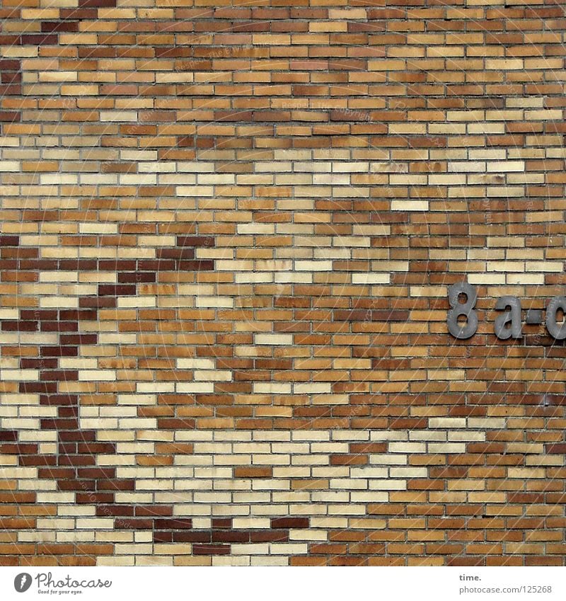 architect's mood Wall (barrier) Wall (building) Brick House number House (Residential Structure) Blonde Mosaic Red Mortar Sixties Detail Digits and numbers