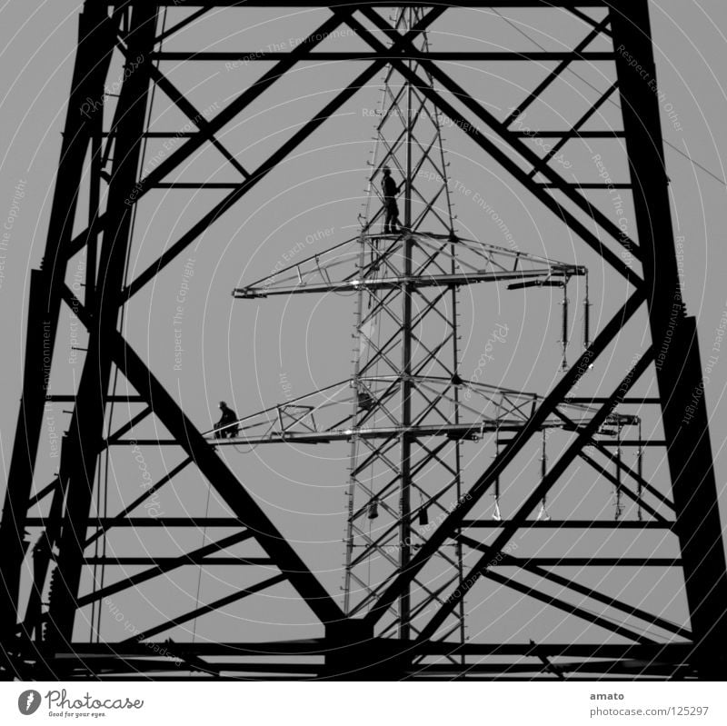 roamer Electricity Electricity pylon Working man Wire Provision Repair Dangerous Teamwork Dependability Vista Craft (trade) Level Rope Ladder Collateralization
