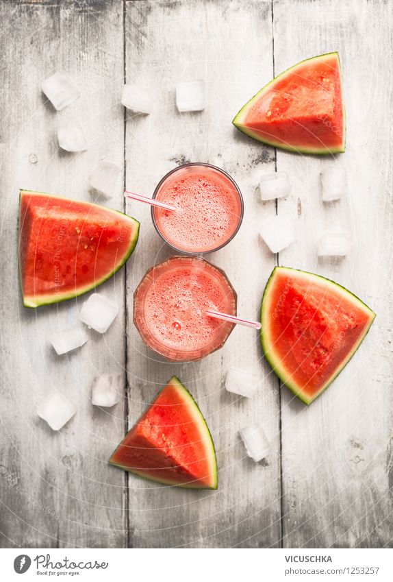 glasses with watermelon juice and ice cubes Food Fruit Nutrition Organic produce Vegetarian diet Diet Beverage Juice Glass Style Design Healthy Eating Life