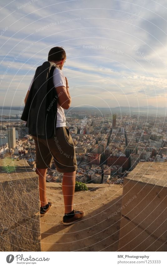 the man over the city Masculine Young man Youth (Young adults) 1 Human being 18 - 30 years Adults Sky Horizon Summer Beautiful weather Alicante Spain Europe